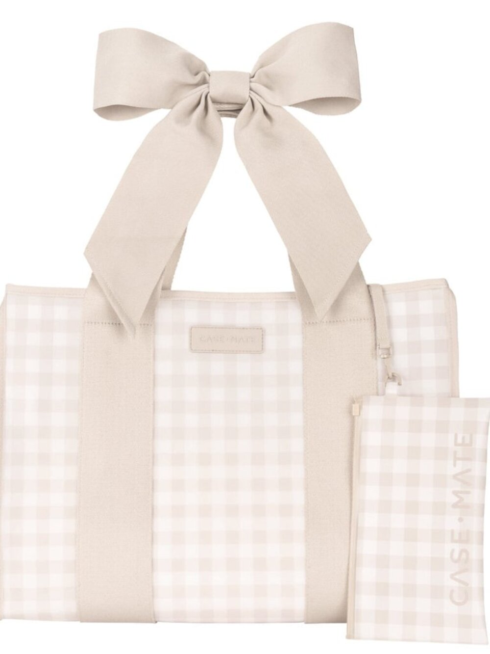 Case-Mate Latte Gingham Cream Bow Jelly Tote Waterproof Beach Bag Gym Travel NWT